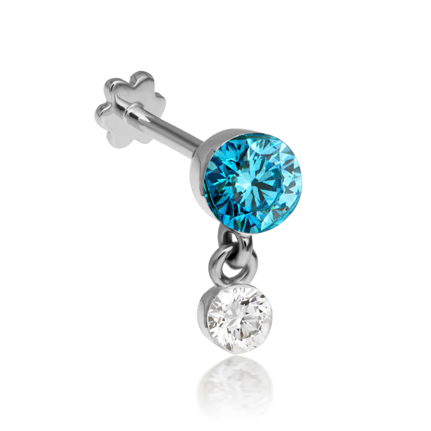 Invisible Set Light Blue Diamond Dangle Threaded Stud Earring With Titanium Backing - Image 2