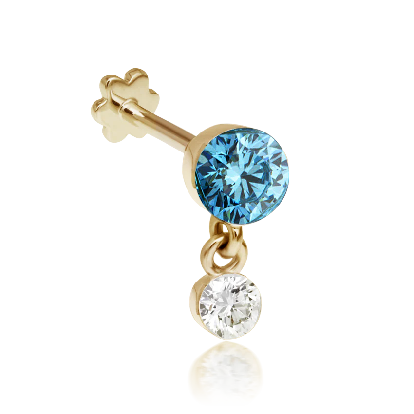 Invisible Set Light Blue Diamond Dangle Threaded Stud Earring With Titanium Backing - Image 3