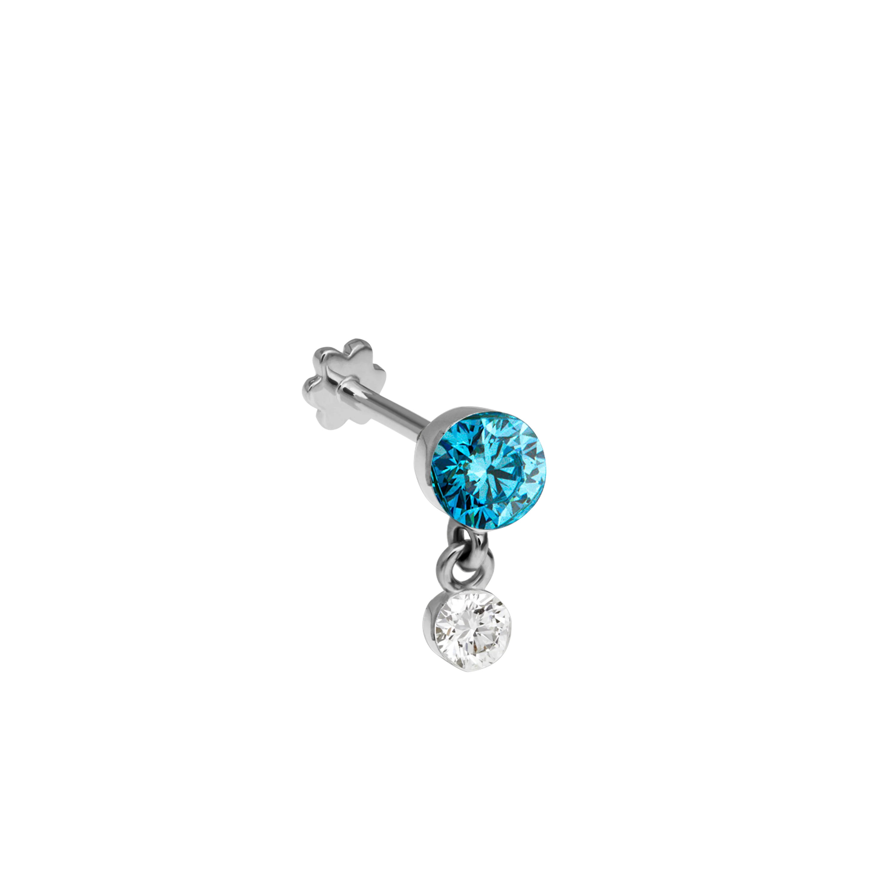 Invisible Set Light Blue Diamond Dangle Threaded Stud Earring With Titanium Backing - Image 5