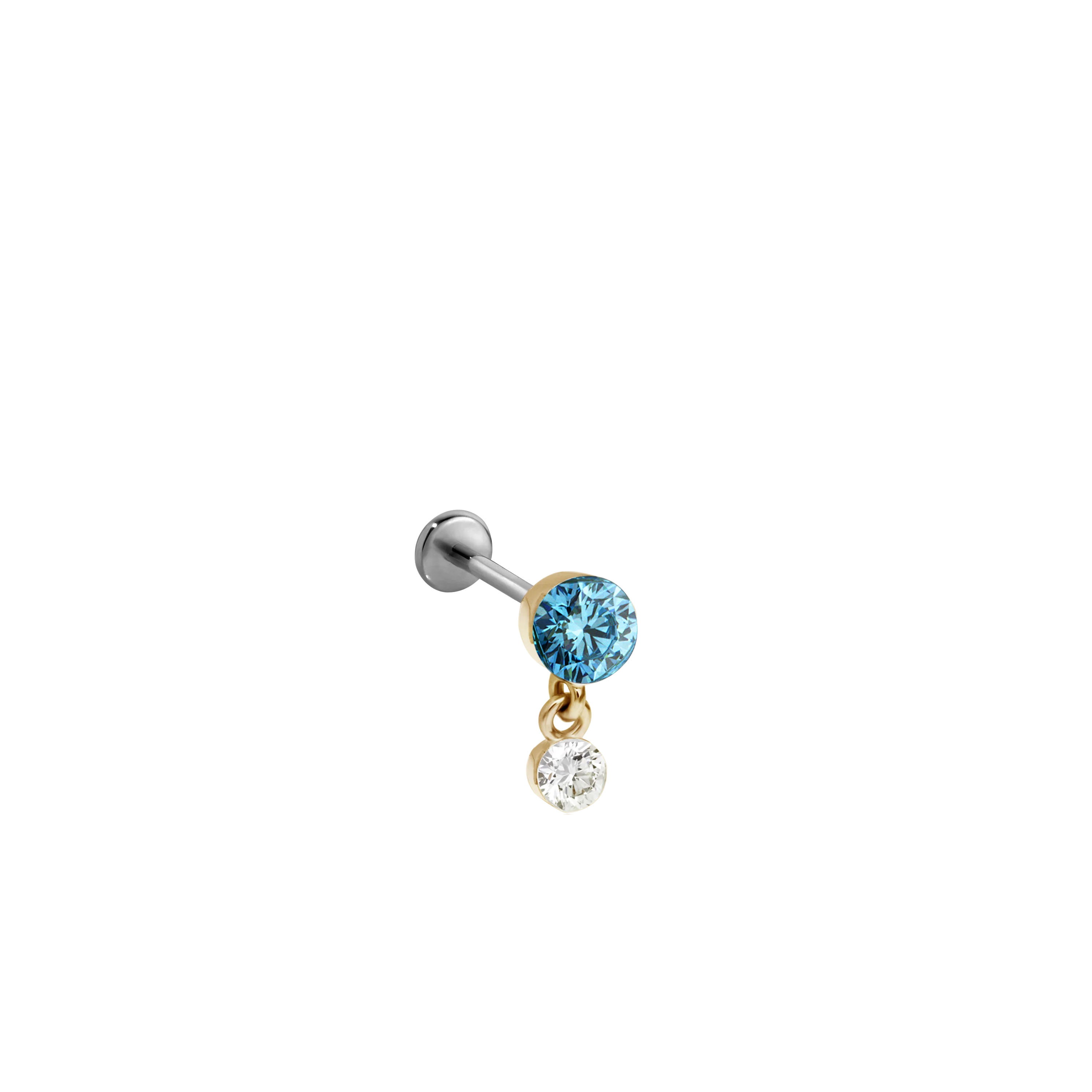 Invisible Set Light Blue Diamond Dangle Threaded Stud Earring With Titanium Backing - Image 6