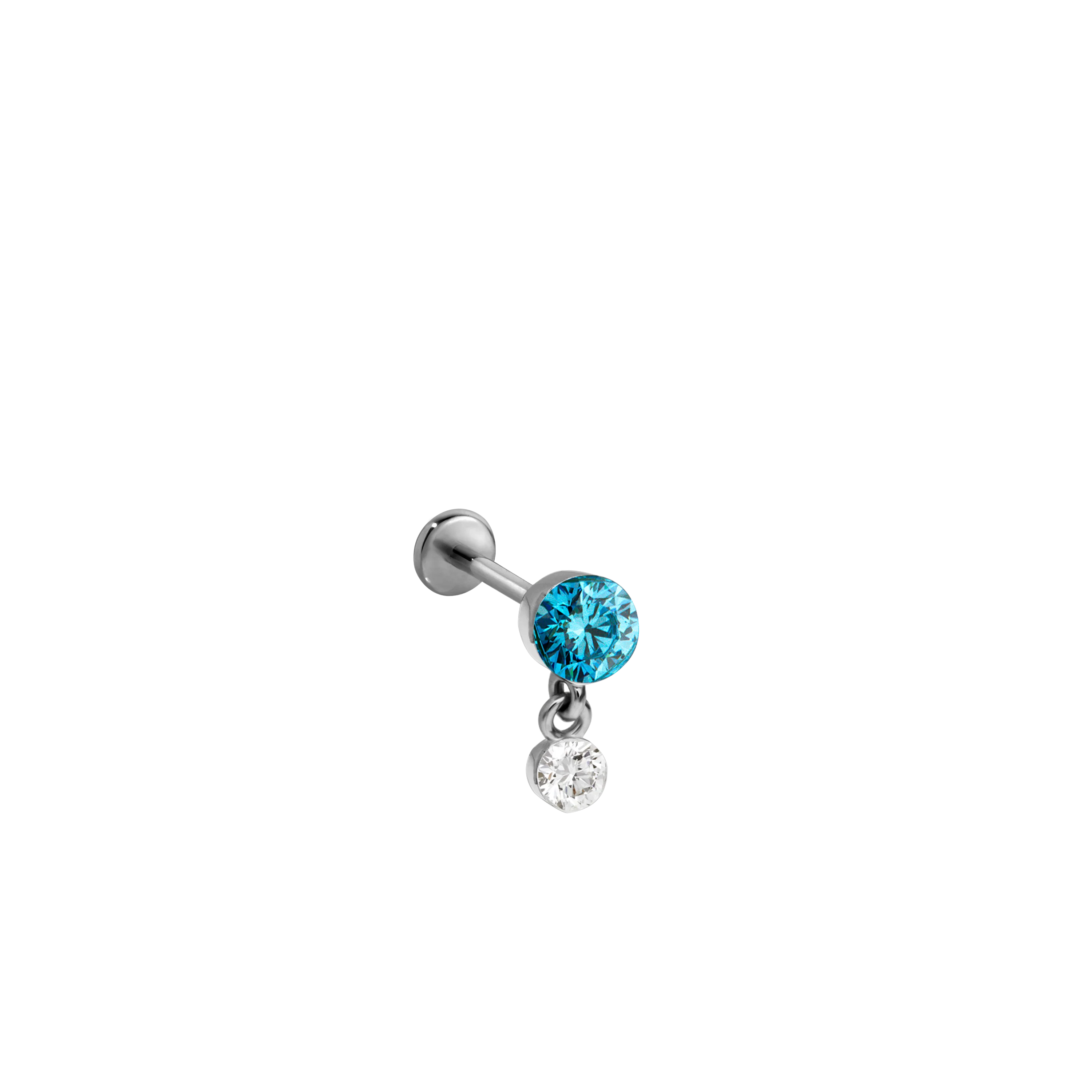 Invisible Set Light Blue Diamond Dangle Threaded Stud Earring With Titanium Backing - Image 7