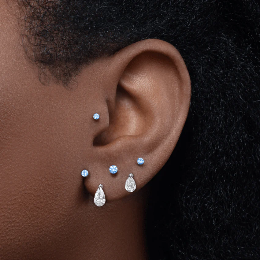 Invisible Set Light Blue Diamond Threaded Stud Earring With Titanium Backing - Image 20