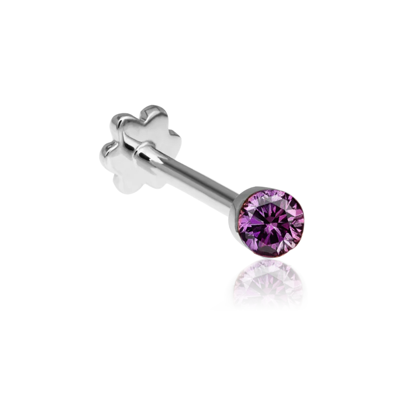 Invisible Set Rose Purple Diamond Threaded Stud Earring With Titanium Backing