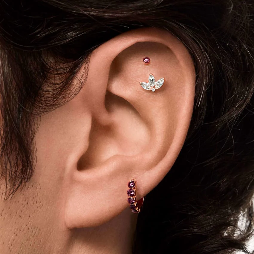 Invisible Set Rose Purple Diamond Threaded Stud Earring With Titanium Backing - Image 11