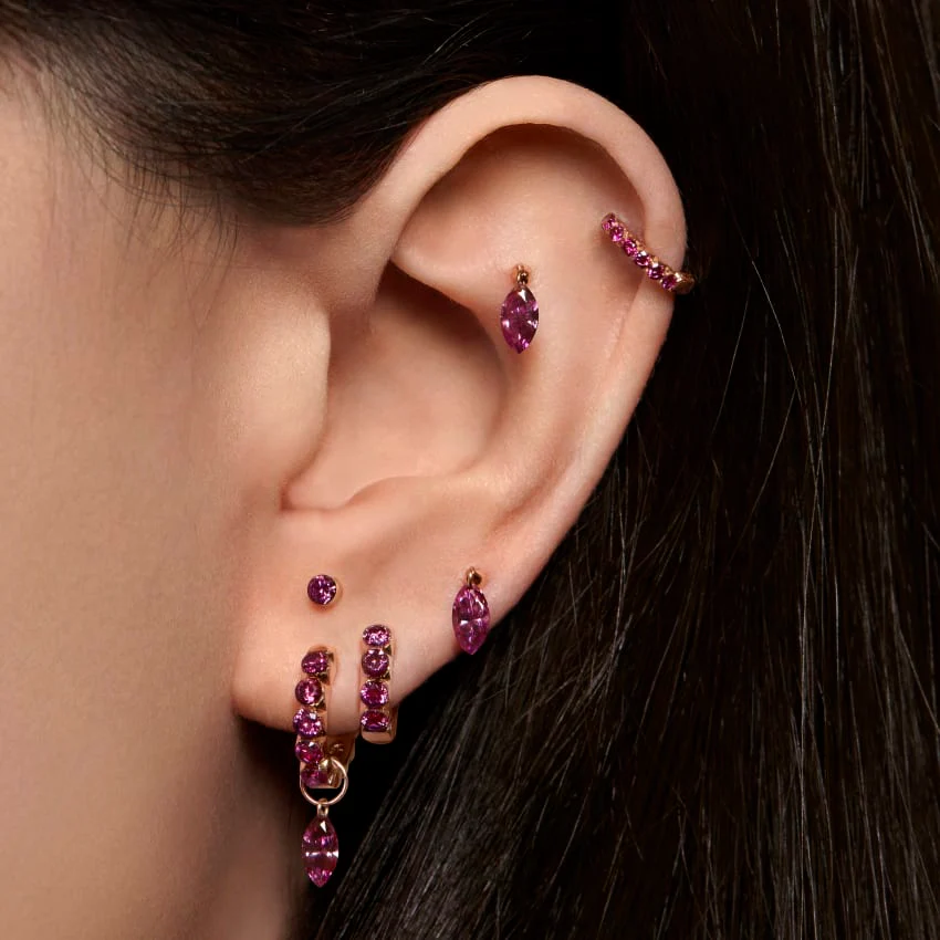 Invisible Set Rose Purple Diamond Threaded Stud Earring With Titanium Backing - Image 3