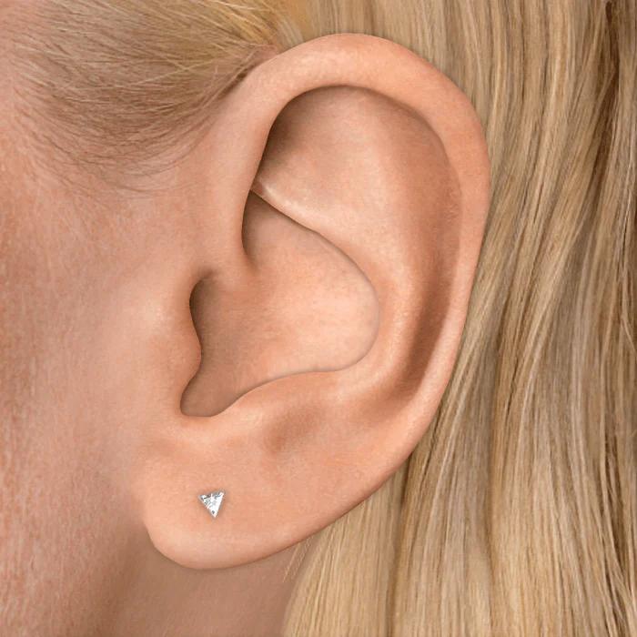 Invisible Set Triangle Diamond Threaded Stud Earring With Titanium Backing - Image 38