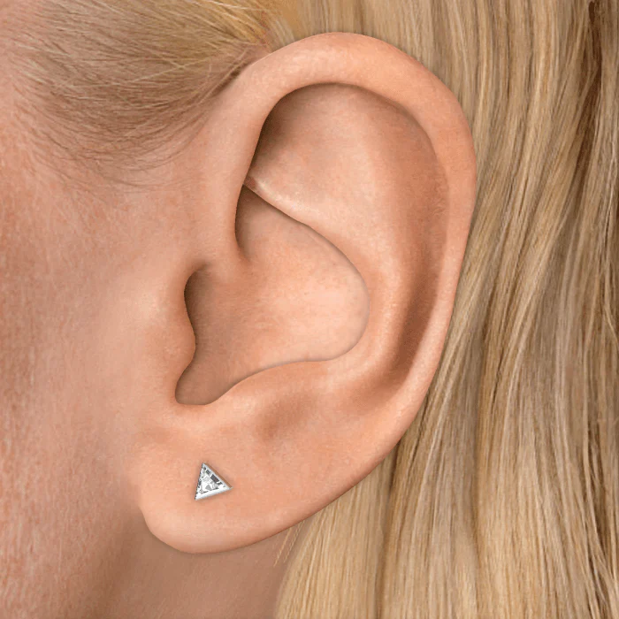 Invisible Set Triangle Diamond Threaded Stud Earring With Titanium Backing - Image 47