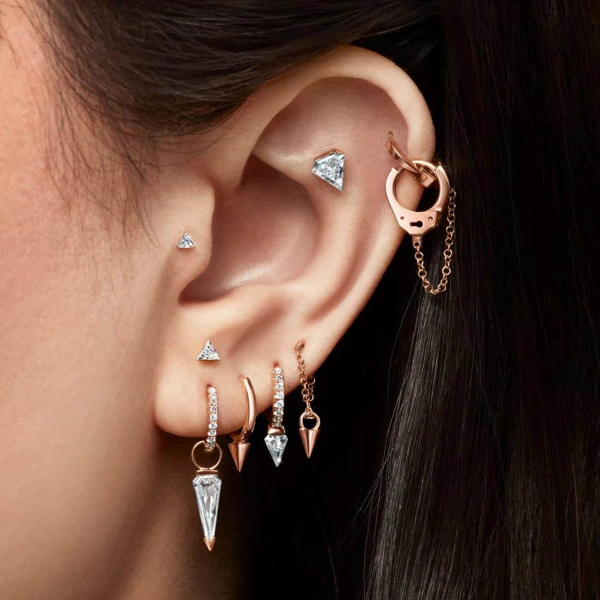 Invisible Set Triangle Diamond Threaded Stud Earring With Titanium Backing - Image 58