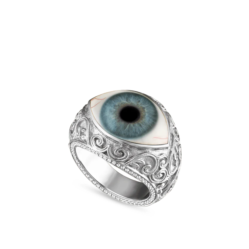 Lace and Pavé Diamond Eye Finger Ring - Image 4