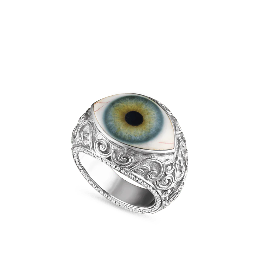 Lace and Pavé Diamond Eye Finger Ring - Image 6
