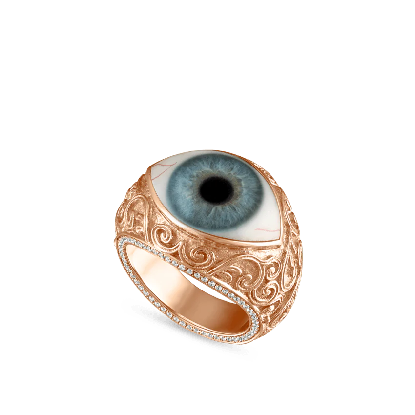 Lace and Pavé Diamond Eye Finger Ring - Image 96