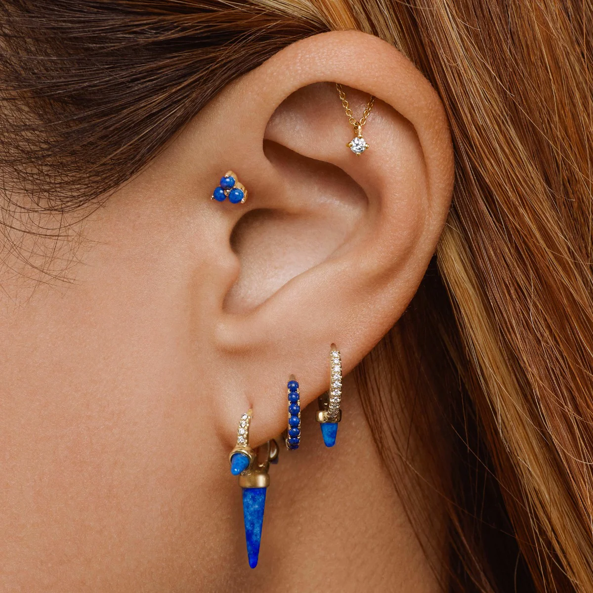 Lapis Single Short Spike Diamond Eternity Hoop Earring - Image 12
