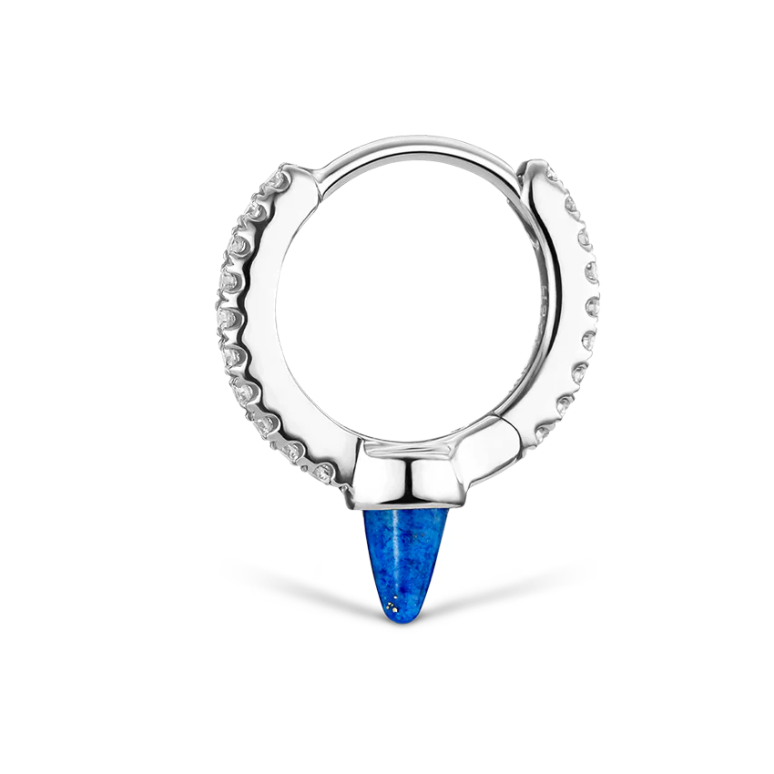 Lapis Single Short Spike Diamond Eternity Hoop Earring - Image 7