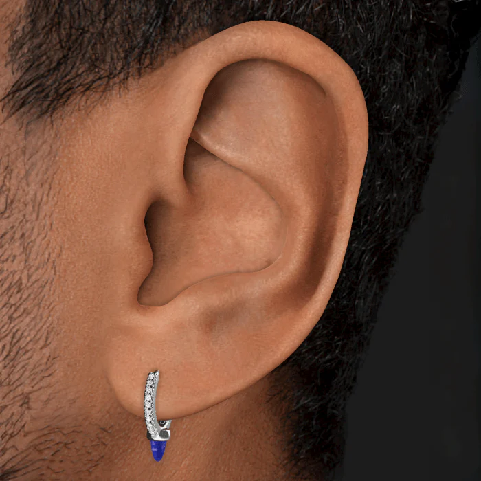 Lapis Single Short Spike Diamond Eternity Hoop Earring - Image 8