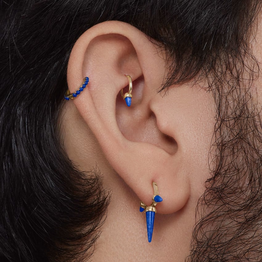 Lapis Single Short Spike Non-Rotating Earring (Non-Rotating) - Image 5