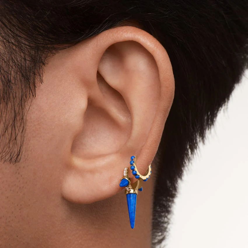Lapis Triple Long Spike Diamond Eternity Hoop Earring - Image 11