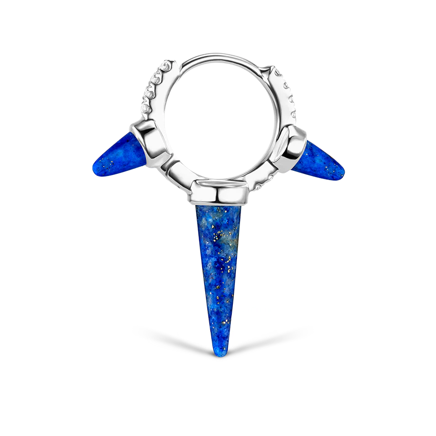 Lapis Triple Long Spike Diamond Eternity Hoop Earring - Image 2