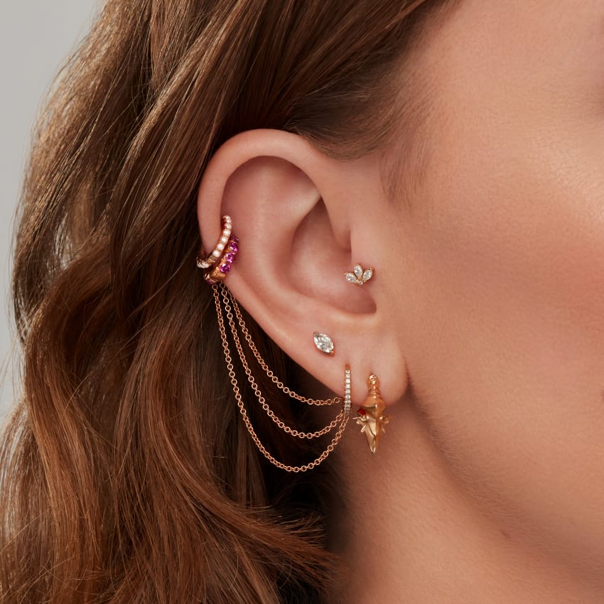 Marquise Diamond Threaded Stud Earring - Image 5