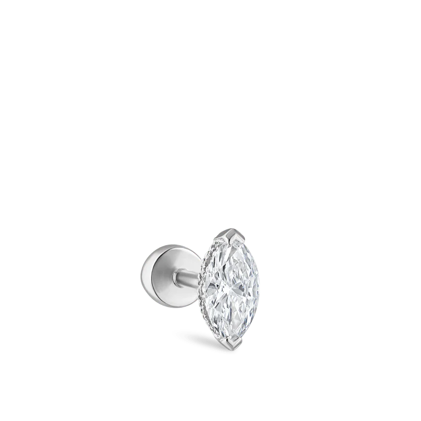 Marquise Diamond Threaded Stud Earring With Titanium Backing
