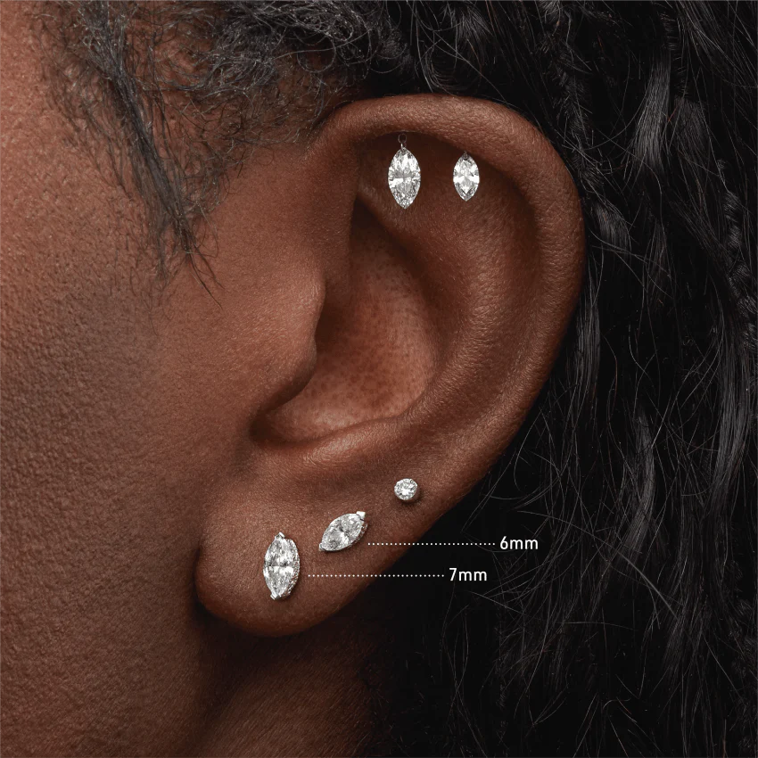Marquise Diamond Threaded Stud Earring With Titanium Backing - Image 10