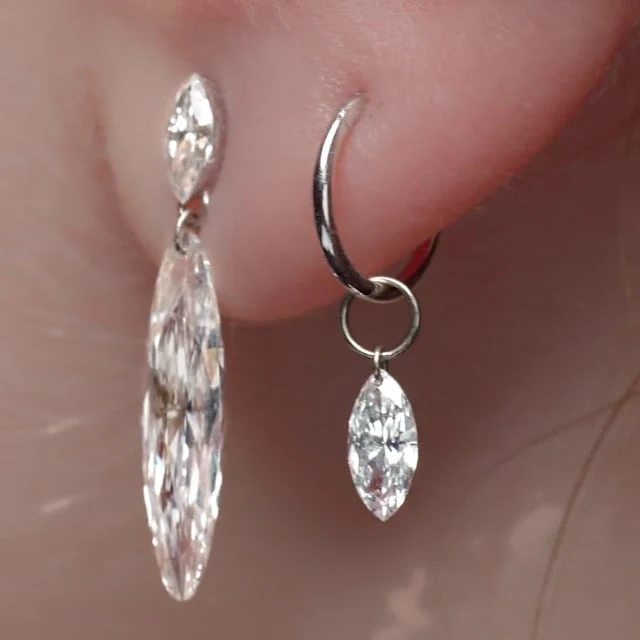 Marquise Diamond Threaded Stud Earring With Titanium Backing - Image 13