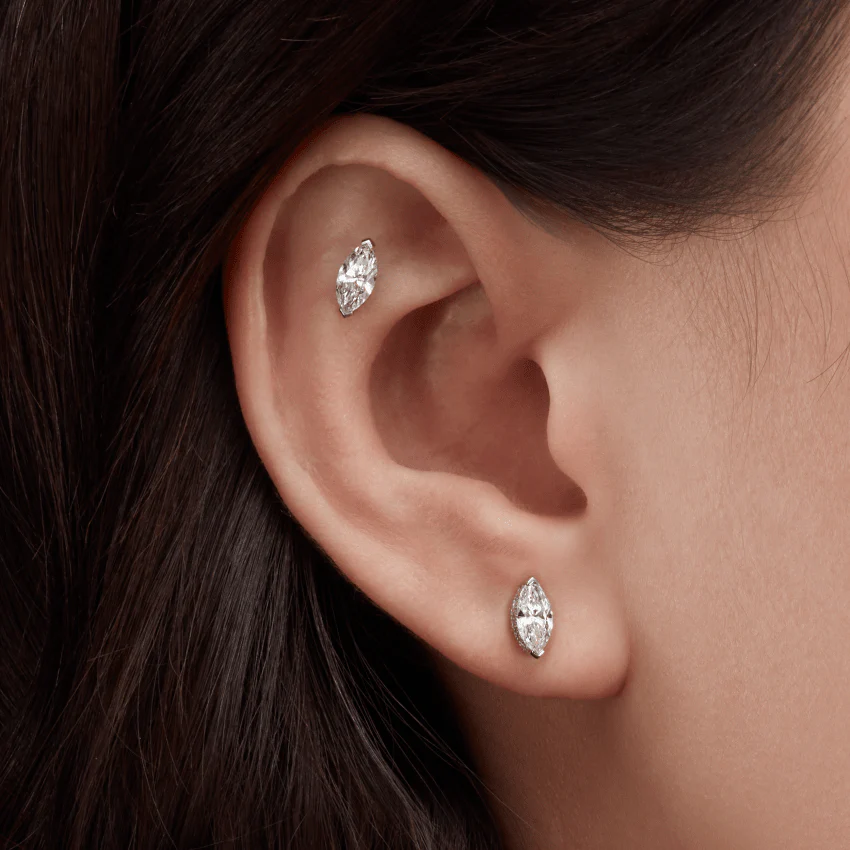 Marquise Diamond Threaded Stud Earring With Titanium Backing - Image 36