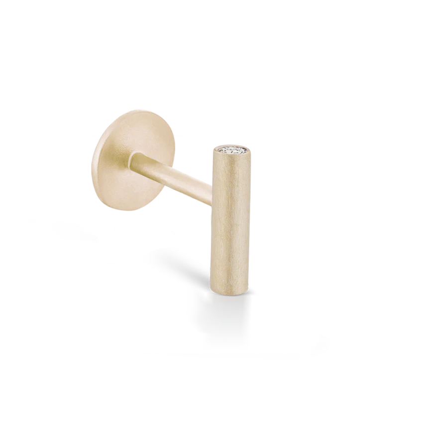 Matte Round Bar with Diamond Ends Threaded Stud Earring With Titanium Backing - Image 5