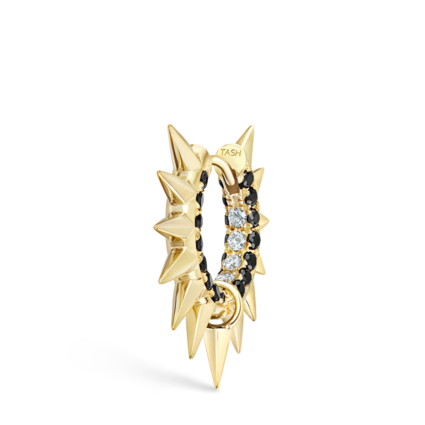 Metal Mohawk with Black and White Diamond Pavé Hoop Earring - Image 30