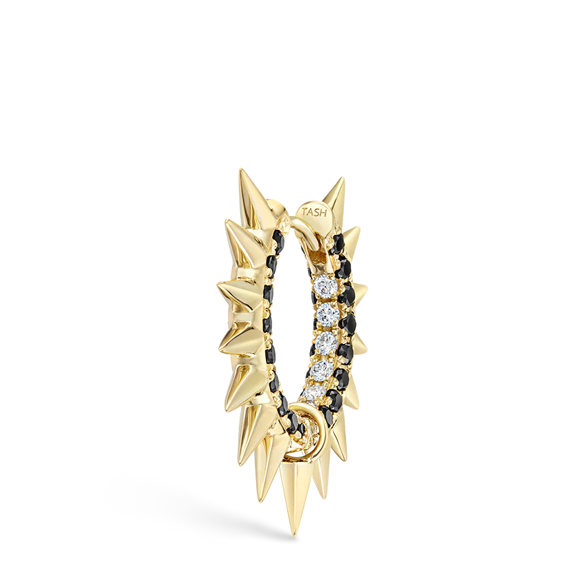 Metal Mohawk with Black and White Diamond Pavé Hoop Earring - Image 36