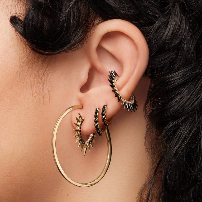 Metal Mohawk with Black and White Diamond Pavé Hoop Earring - Image 39
