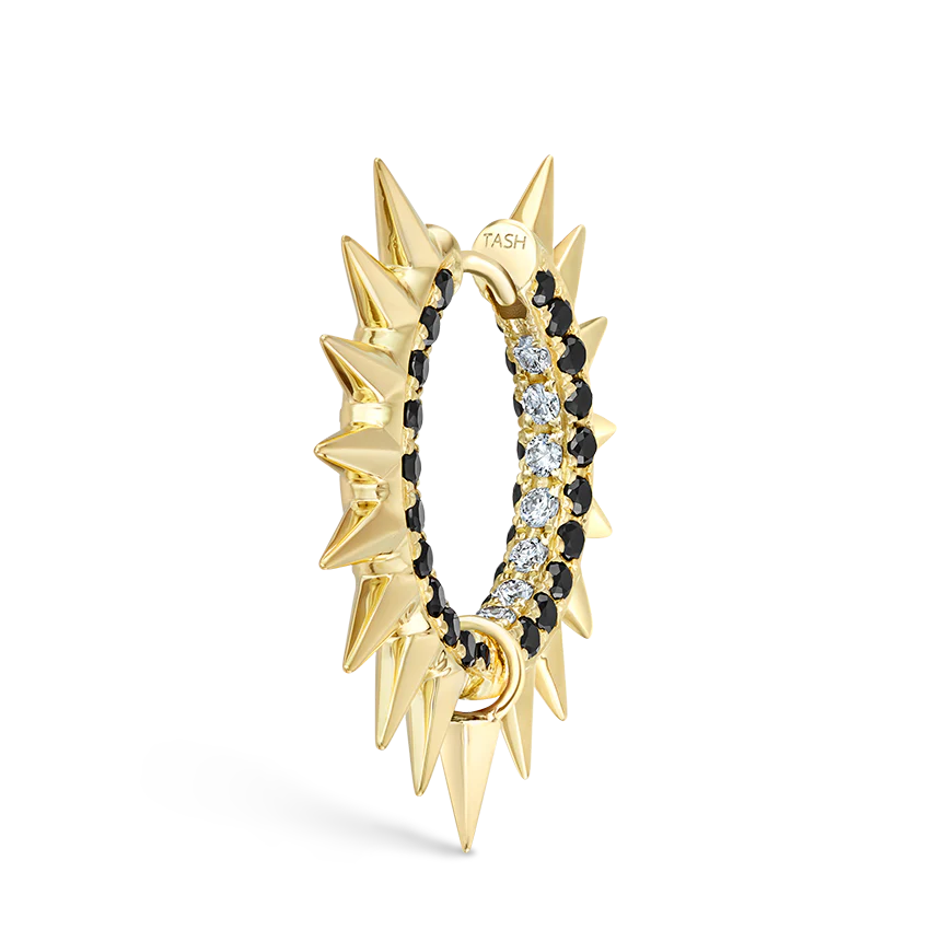 Metal Mohawk with Black and White Diamond Pavé Hoop Earring - Image 42