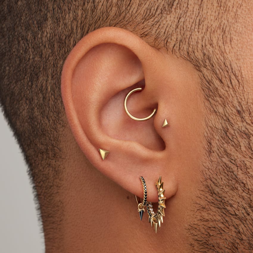 Metal Mohawk with Black and White Diamond Pavé Hoop Earring - Image 45