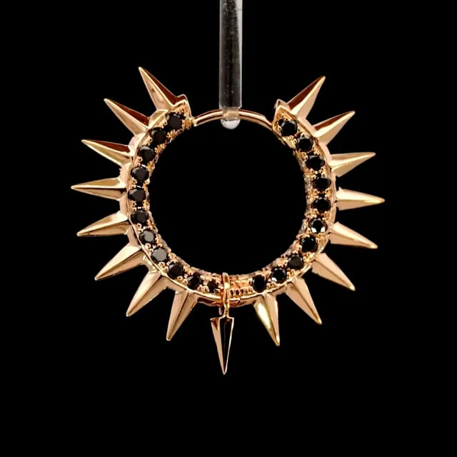 Metal Mohawk with Black and White Diamond Pavé Hoop Earring - Image 47