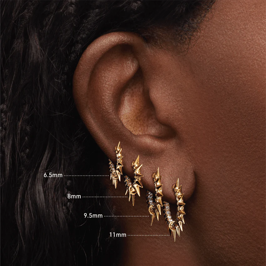 Metal Mohawk with Black and White Diamond Pavé Hoop Earring - Image 5