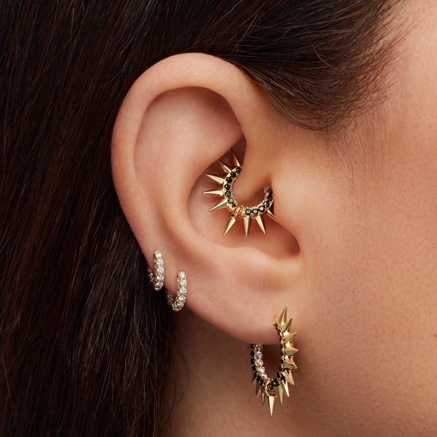 Metal Mohawk with Black and White Diamond Pavé Hoop Earring - Image 57
