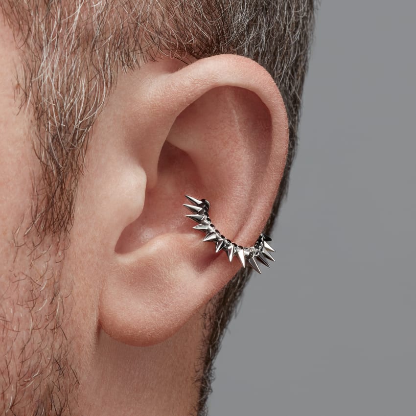Metal Mohawk with Black and White Diamond Pavé Hoop Earring - Image 72