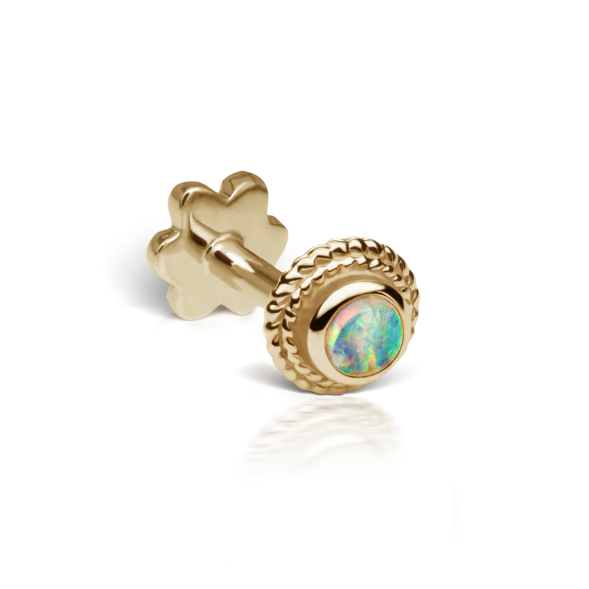 Opal Thin Braid Threaded Stud Earring With Titanium Backing