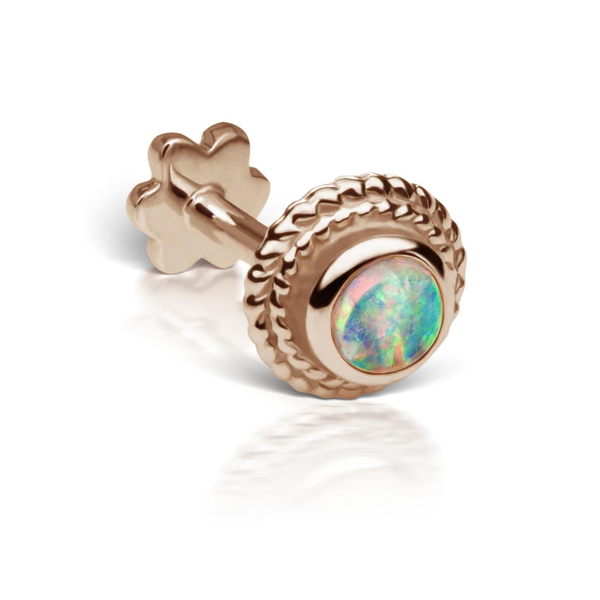 Opal Thin Braid Threaded Stud Earring With Titanium Backing - Image 4