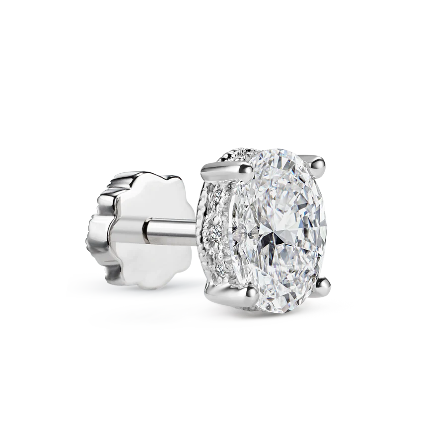 Oval Diamond Engraved Threaded Stud Earring - Image 5