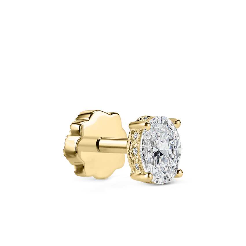 Oval Diamond Engraved Threaded Stud Earring - Image 7
