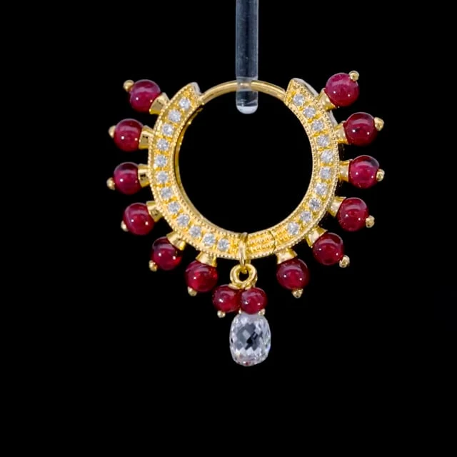 Pavé Diamond Ruby Coronet with Diamond Briolette Hoop Earring - Image 5