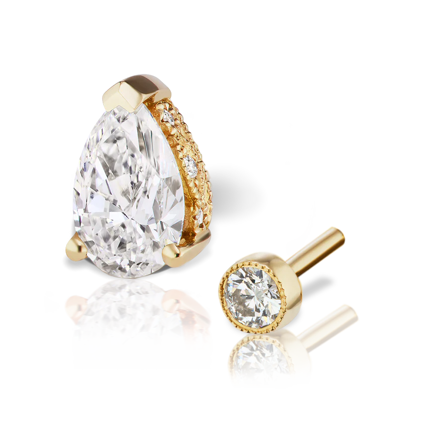 Pear Diamond Threaded Stud Earring, Diamond Back - Image 12