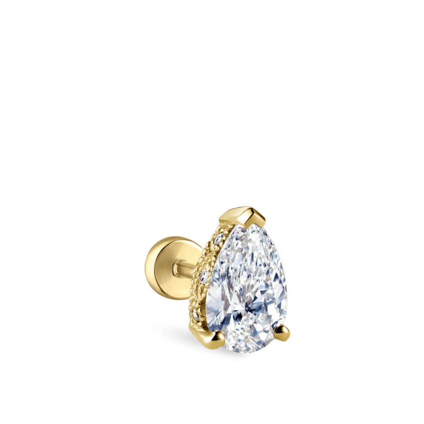 Pear Diamond Threaded Stud Earring, Diamond Back - Image 17