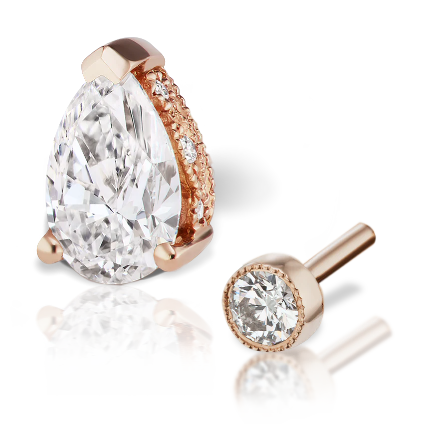 Pear Diamond Threaded Stud Earring, Diamond Back - Image 27