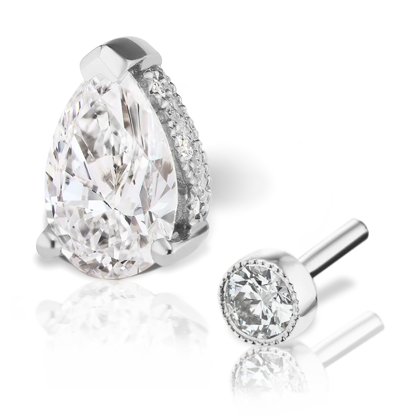 Pear Diamond Threaded Stud Earring, Diamond Back - Image 9