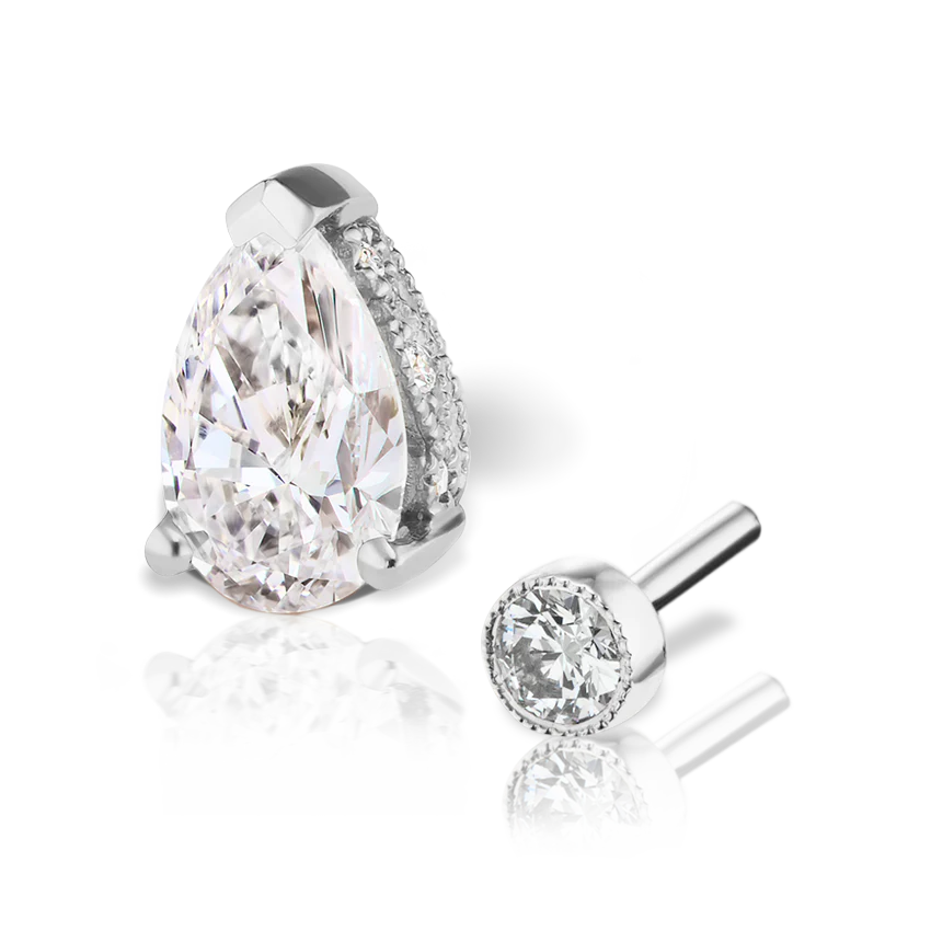 Pear Diamond Threaded Stud Earring, Diamond Back With Titanium Backing - Image 3