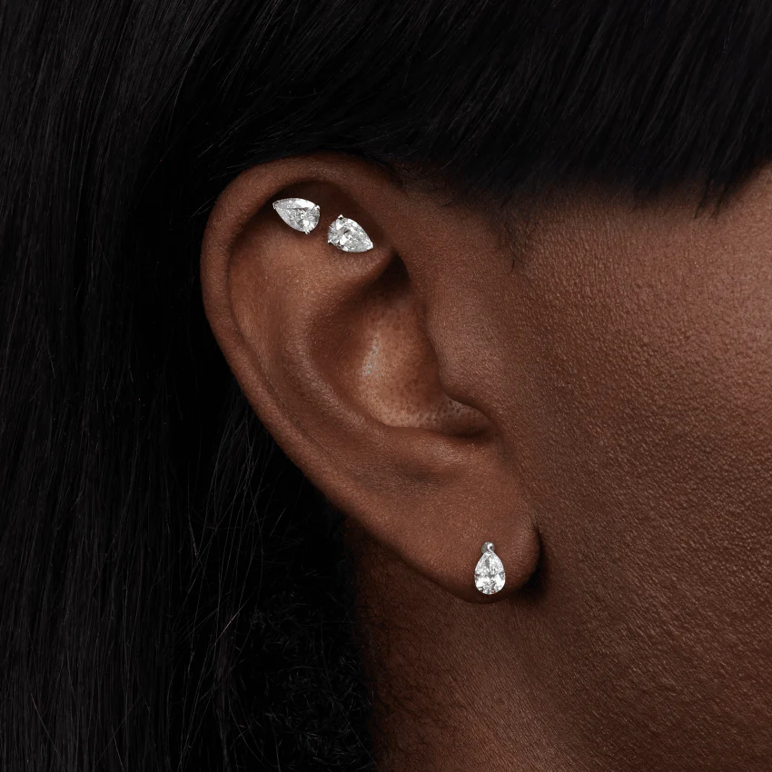 Pear Diamond Threaded Stud Earring, Marquise Diamond Back - Image 4
