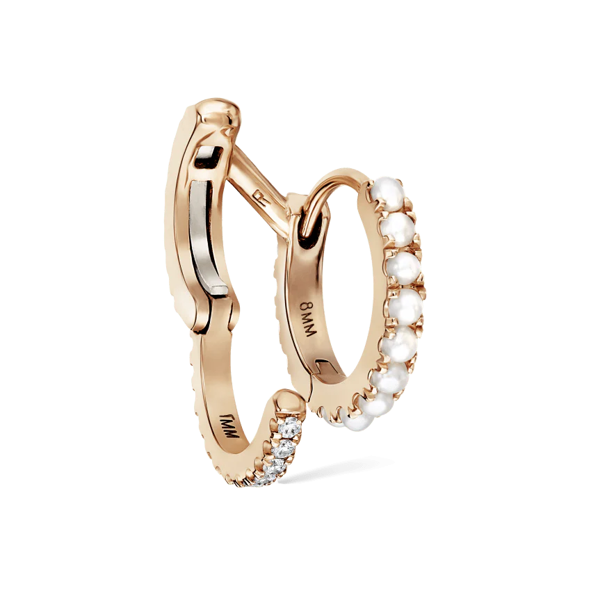Pearl and Diamond Double Eternity Linked Hoop Earring and Cuff - Image 27