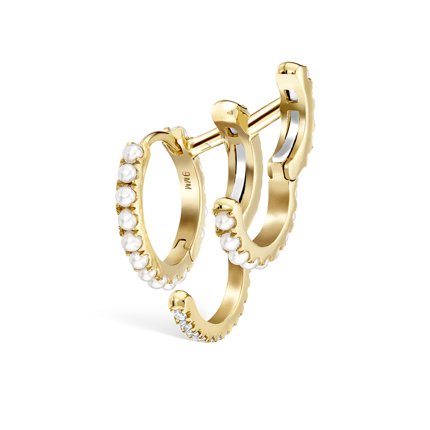 Pearl and Diamond Triple Linked Eternity Hoop Earring and Cuffs - Image 12