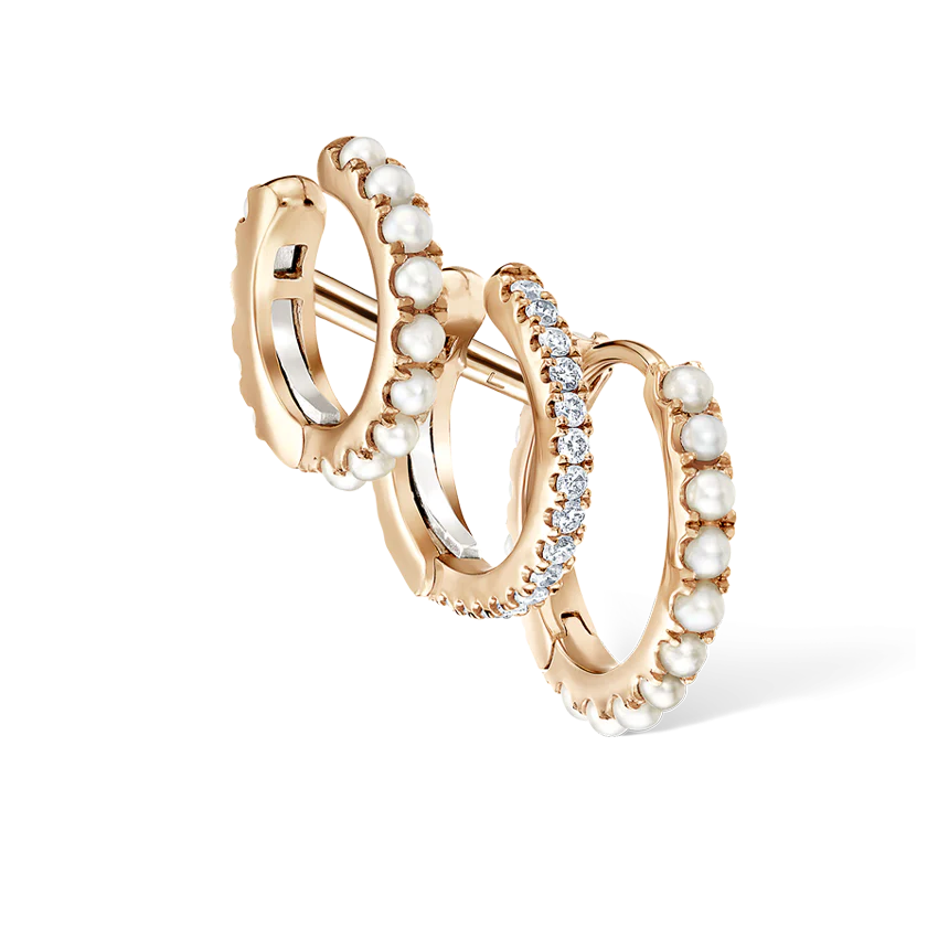 Pearl and Diamond Triple Linked Eternity Hoop Earring and Cuffs - Image 22